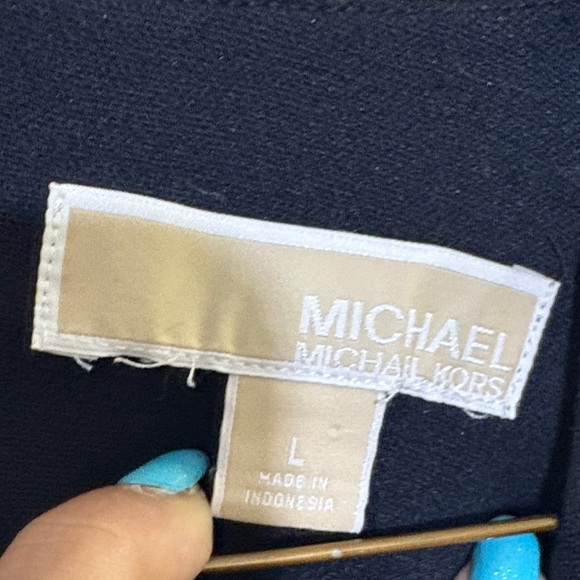 Michael Kors Black and Purple Long Sleeve Dress, size large has pockets - Picture 2 of 8